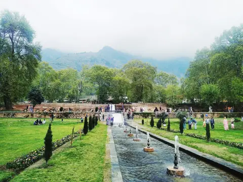 Fountains and a water channel running through a Mughal garden in Srinagar Fountains and a water channel running through a Mughal garden in Srinagar