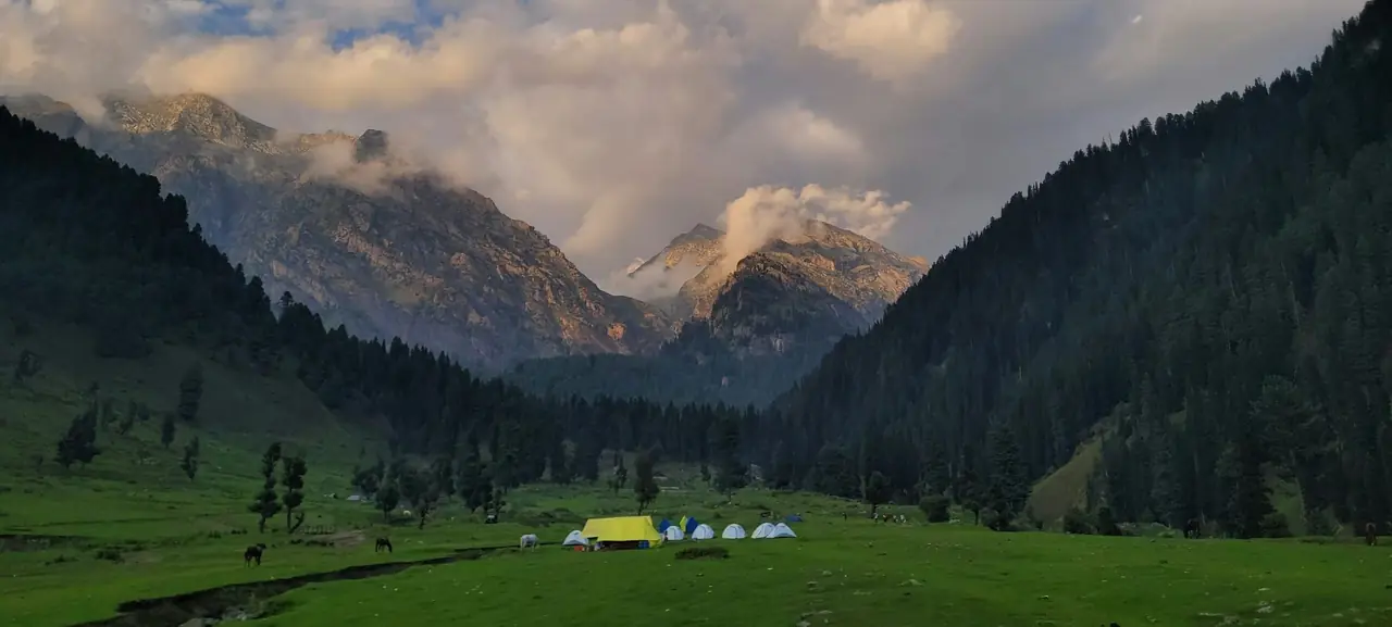 A grassy valley between mountains near Sonamarg A grassy valley between mountains near Sonamarg
