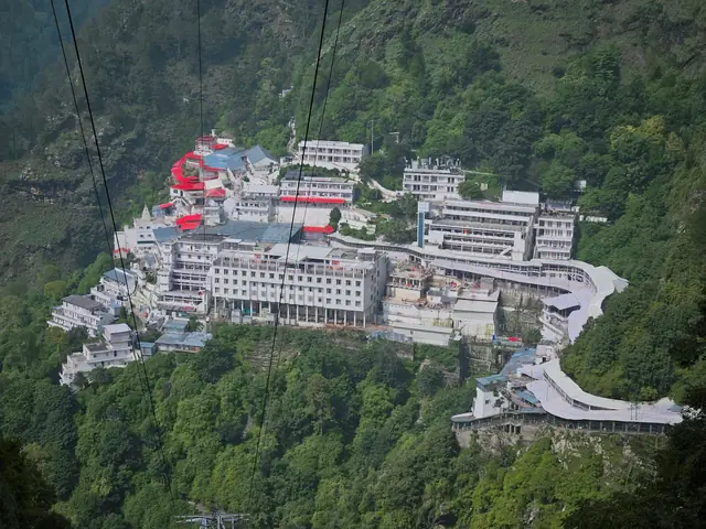 The Vaishno Devi shrine complex on a green mountainside above Katra The Vaishno Devi shrine complex on a green mountainside above Katra